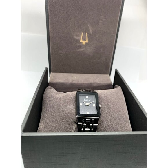 Bulova Women's Watch 96P202 Quartz Black Dial Diamond Quadra Tank Silver Steel - Picture 3 of 14